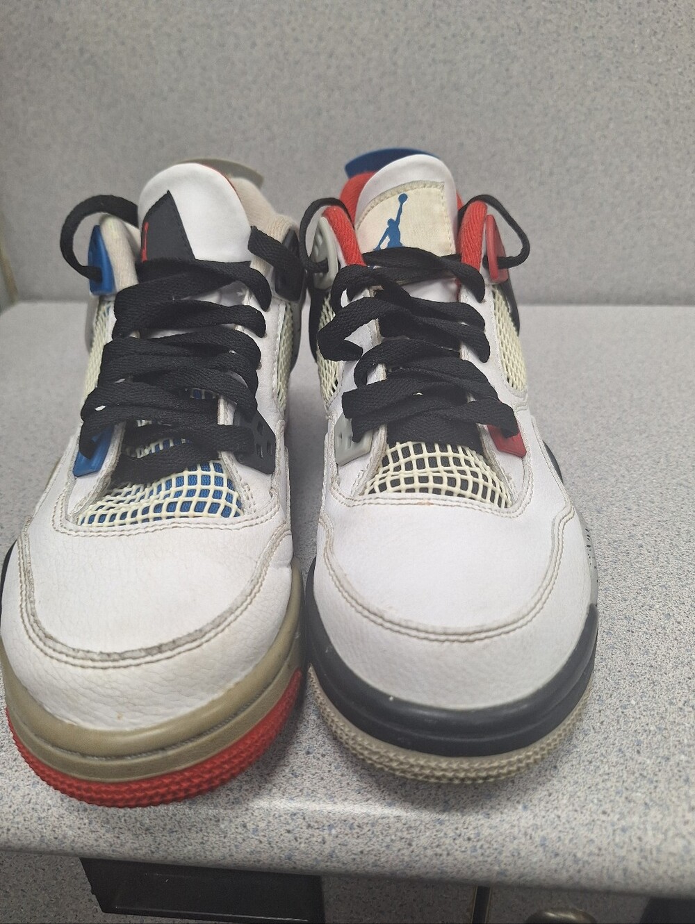 Jordan White Leather Retro 4 with Red and Blue Accents - Picture 10 of 10